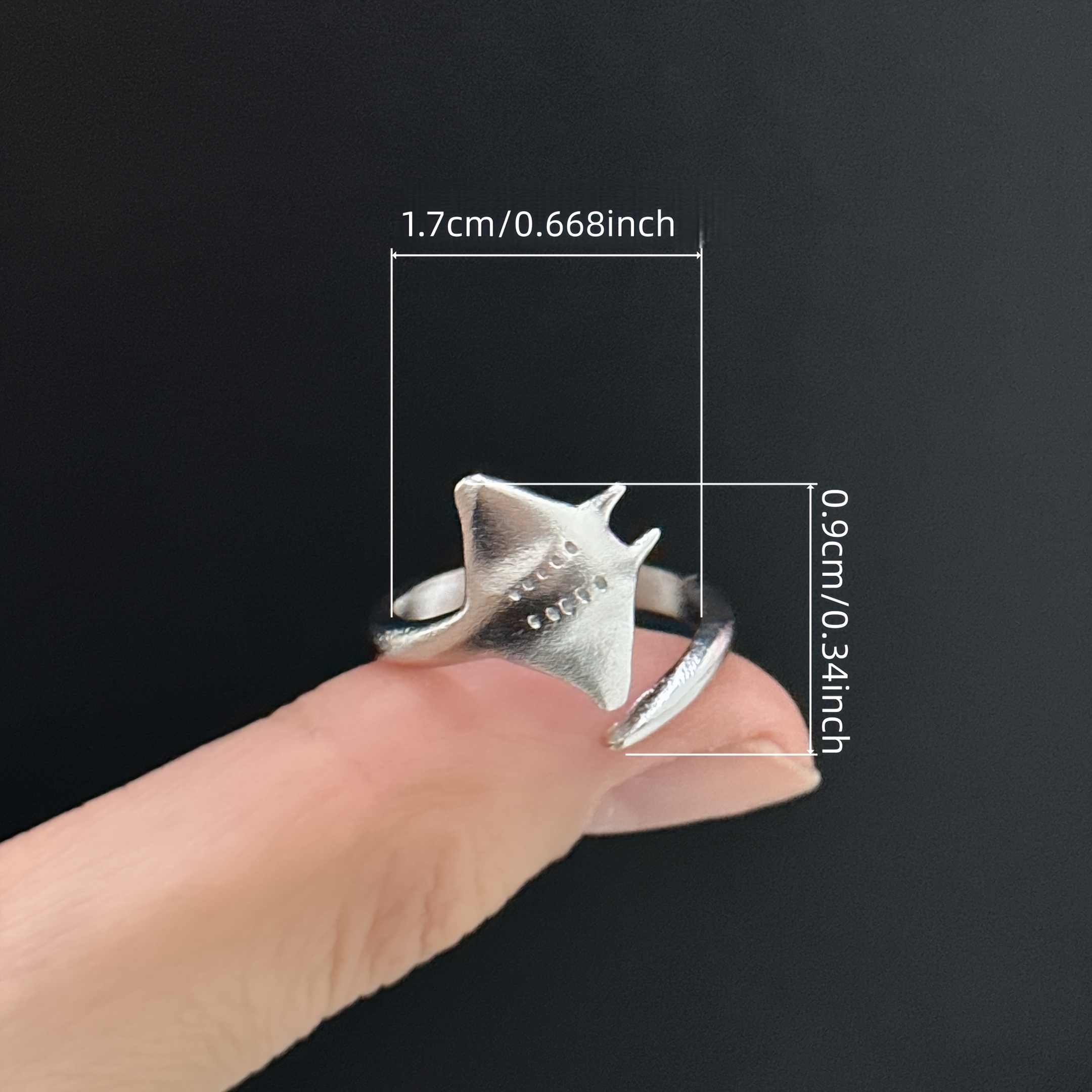 925 Silver Deep Sea Manta Ray Vintage Adjustable Ring